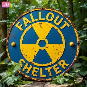 2D Flat, 1pc Vintage "Fallout Shelter" Aluminum Wall Sign - Retro Nuclear Radiation Warning Sign with Yellow & Blue Design, Perfect for Home, Garden, Bar, Cafe, and Outdoor Decor, 7.87x7.87inch, Perfect for Room Decor