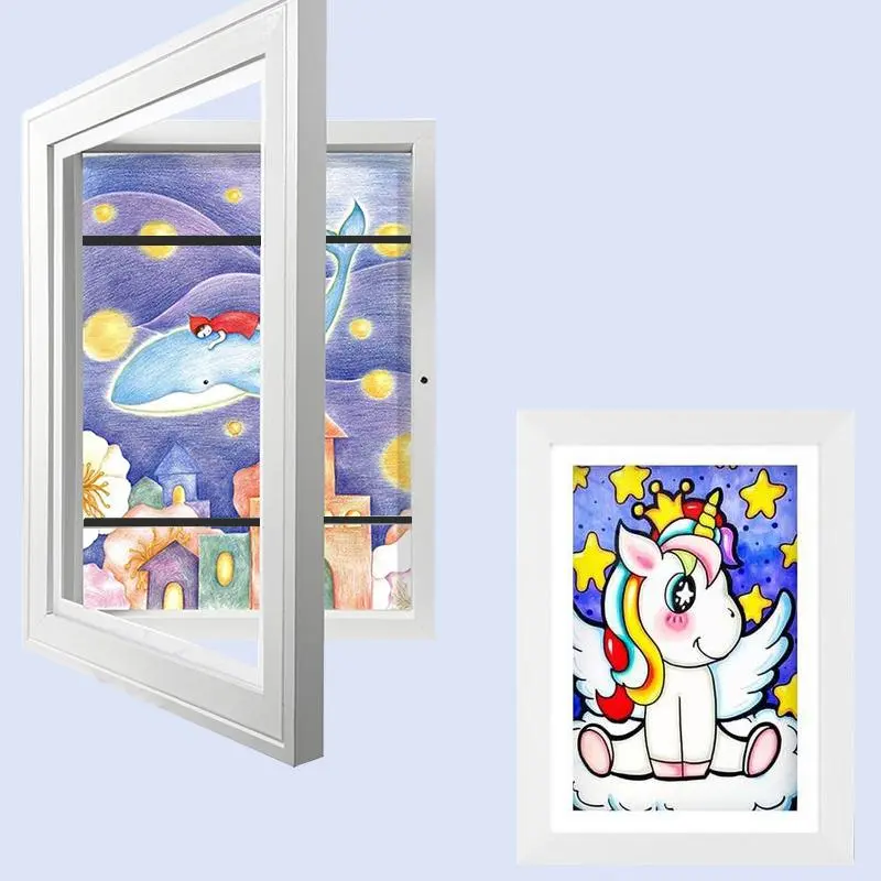 Kids Magnetic Photo Frame for Artwork - Giftable Home Decor, Holds 100 Pieces, 8.5x11 in With Mat or 10x12.5 in Without Mat, Magnetic Door, Hangs Horizontal or Vertical
