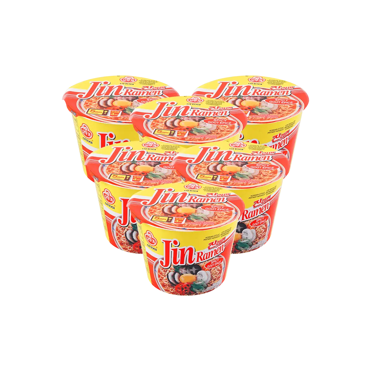 OTTOGI Jin Ramen Hot Flavor Value Pack - Spicy Korean Instant Noodles (6 x 110g)