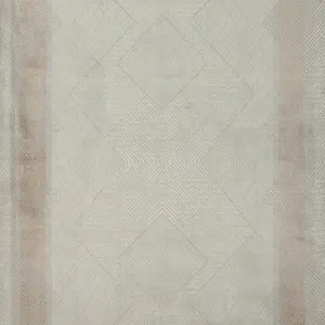 Elegant Diamond Pattern Rug 5x7 for Modern Living Spaces Geometric Design Beige and White Color Scheme Polyester Material 226 x 157 cm