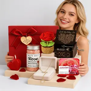 Lunaire Mother’s & Valentine’s Day Gift Set Handmade Crochet Rose with Heart Pendant Necklace for Wife Girlfriend Mom Romantic Keepsake