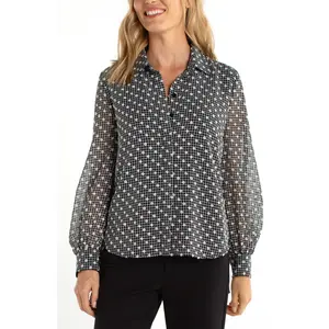 Long Sleeve Collared Blouse w/ Sleeve Detail (Liverpool)