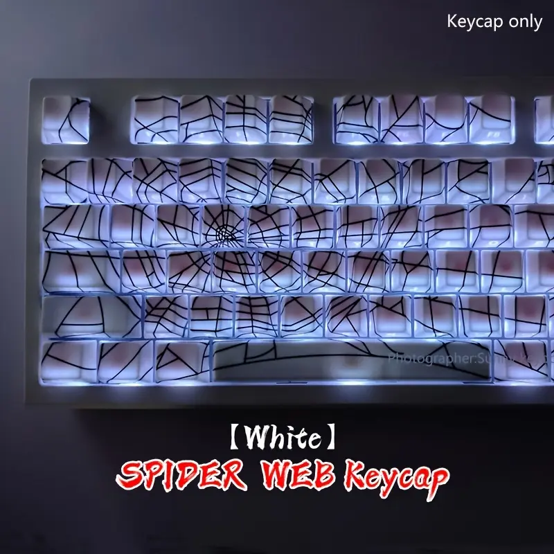 White Mesh-pattern Keycaps by Wooting, Made with PBT Injection Molding, Original Profile Height, with Side-printed Fonts. These Simple, Translucent, and Durable DIY Keycaps Are Suitable for Use with 60/65/75/80/87/95/104/key Keyboards