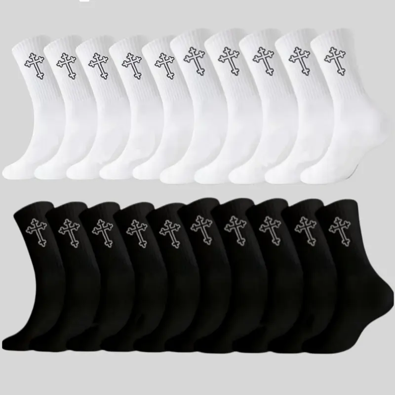 20 Pairs Unisex Gothic Cross Mid-Calf Socks, Polyester Socks, All Season Socks, Breathable Knit Socks, Sweat-Wicking & Odor Resistant, Soft Skin-Friendly & Comfortable, Stylish Novelty Socks for Halloween Party Cosplay, Daily Commute, Durable Couple Socks