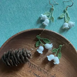 Enkianthus Cernuus, Micro Crocheted,  crocheted earrings , 100% handmade in USA, Cotton Thread
