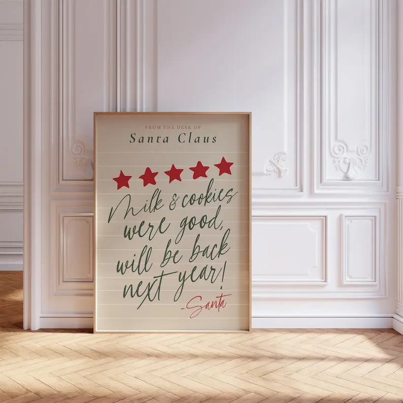 funny christmas décor poster | christmas wall art | trendy review rating sign | retro christmas prints | santa claus note poster