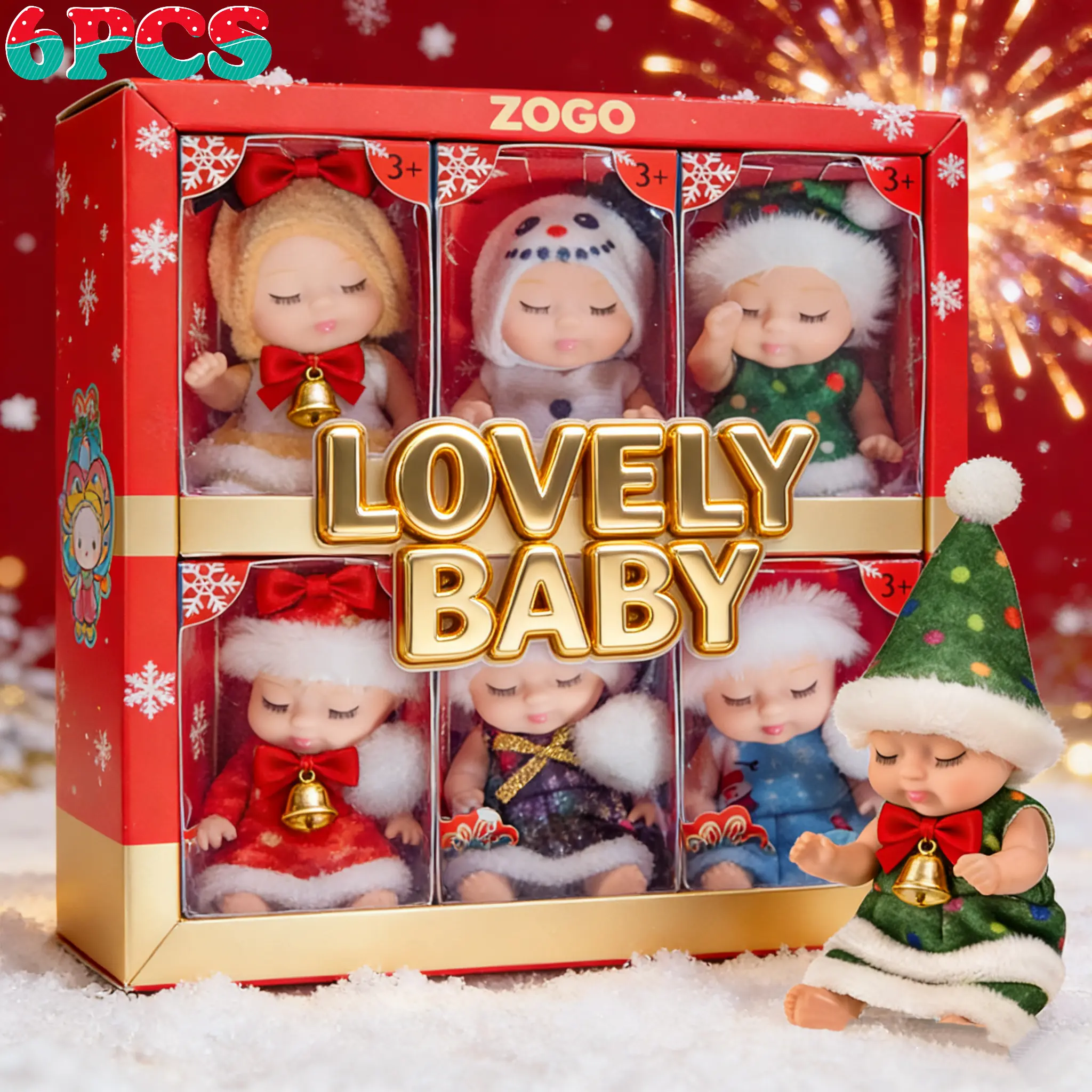 Six-piece set of Zogo Black Friday cute baby Christmas dolls: mini doll series with holiday theme, changeable effect, is a perfect gift for children and collectors. Interactive Santa Guitar Figurine interactive plush puppy   reborn baby doll adorable  dec