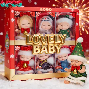 Six-piece set of Zogo Black Friday cute baby Christmas dolls: mini doll series with holiday theme, changeable effect, is a perfect gift for children and collectors. Interactive Santa Guitar Figurine interactive plush puppy   reborn baby doll adorable  dec