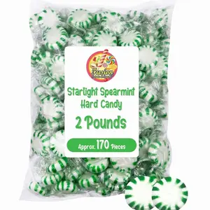 Starlight Spearmint Candy - 2 Pound Bulk (Approx 170 Pieces) Individually Wrapped Mints - Refreshing Green & White Spearmint Hard Candy Discs