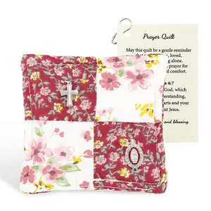 Red Prayer Quilt with Virgin Mary Charm - Tactile Faith Comfort Cross - Hidden Wood Sensory Gift for Anxiety & Stress - Catholic Mom Spiritual Support for Lent & Valentine's Day