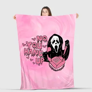 50''x 60'' Funny No You Hang Up Pink Horror Ghost Fleece Throw Blanket - Cozy Lightweight Thick Blanket - Soft Fuzzy Plush Blankets Throws- Halloween Valentine's Day Gifts for Bedroom Bed Sofa