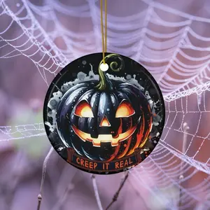 Black Pumpkin Ceramic Ornament Gift, Creeping Scary Spooky Home Decoration - Circle, Star, Heart and Oval