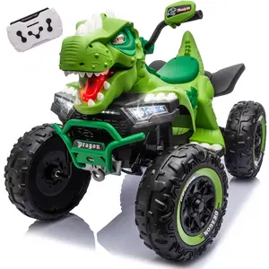 12V Dinosaur Ride On Toy Electric ATV for Kids, 2-Seater Power Wheels w/ Remote Control, 4-Wheel Suspension, LED Lights, Bluetooth, Music, 3 Speed, Safety Certified Toddler Car (Age 3-8)