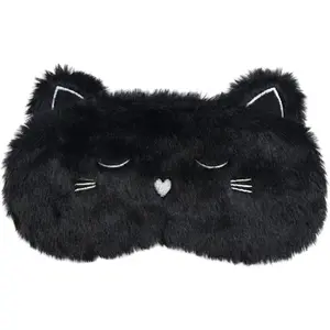 X-EMK02   Cute Sleeping Mask, Black Cat Soft Plush Fluffy Sleep Mask Men Cartoon Kittens Blindfold Novelty Eye Cover Eyeshade Shade for Kids Girls and Adult Travel (Black, Cat)