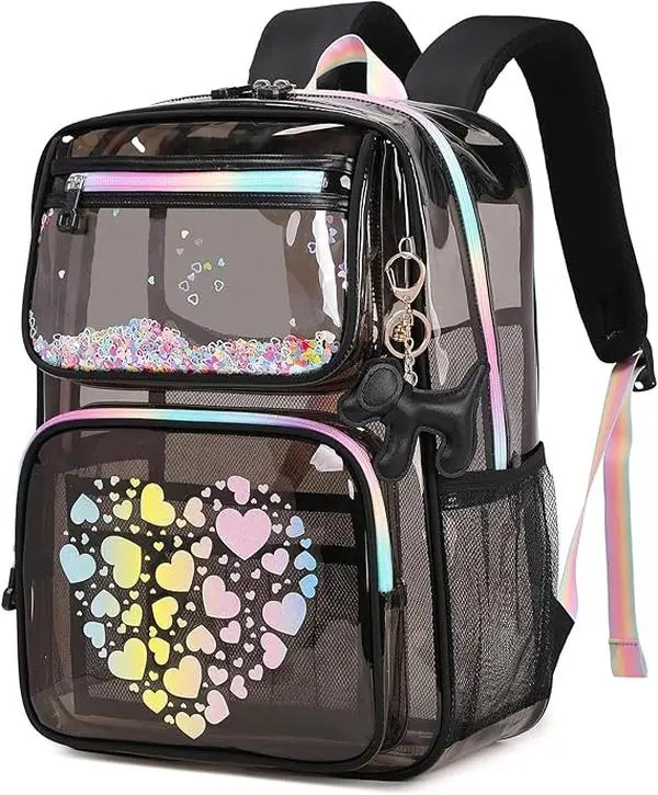 Clear Backpack for School Girls, Heavy Duty TPU Transparent Backpack Stadium Events Approved, Clear Bookbag