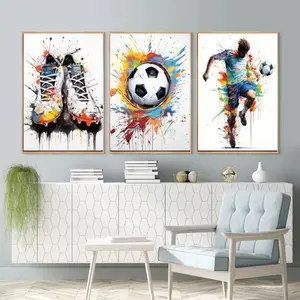 3pcs/set Soccer Wall Art Set - Football Themed Prints for Boys Bedroom, Youngsters Room & for Man Cave Decor - Vibrant Sports