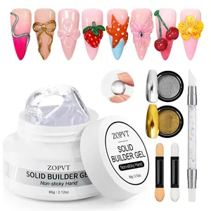 Solid Builder Nail Gel, Nail Care 2.12 Oz (60g) Transparent 3D Nail Art Gel, Hard Gel Building Gel, Poly Nail Gel, Chrome Nail Powder, Autumn Manicure Sculpture Pen Gift