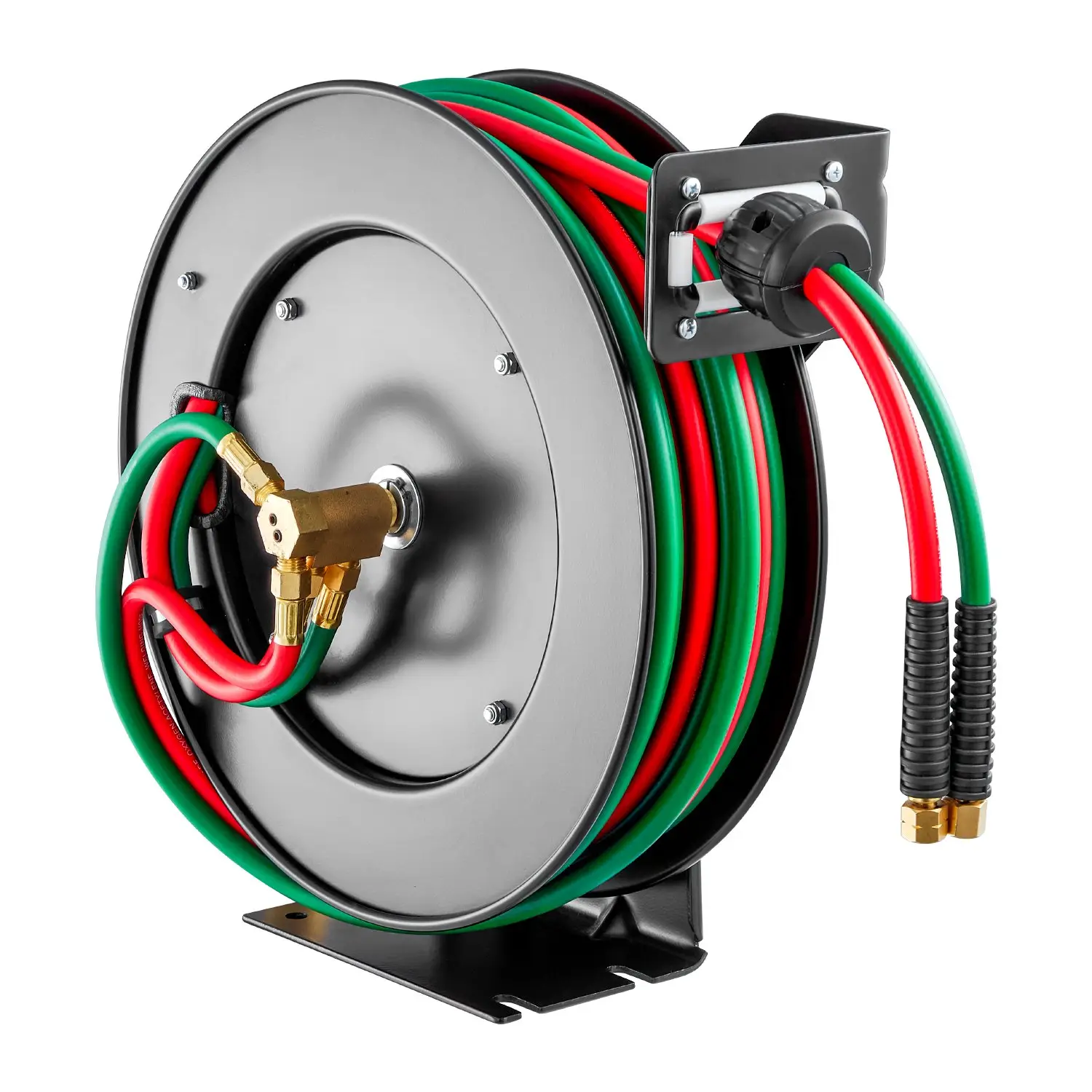 VEVOR Retractable Welding Hose Reel, 1/4-Inch x 50FT Twin Oxygen Acetylene Rubber Hose Max 300PSI - T/R Grade, Ceiling/Wall Mount Heavy Duty Steel Hos