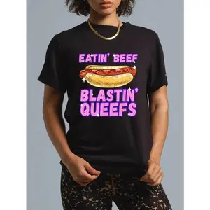 MONO LABEL [100% Cotton] Eatin' Beef, Blastin' Queefs T-Shirt, Funny Hot Dog T-Shirt,Hot Dog & Chaos: The Ultimate Combo,100% cotton Grunge Graphic Album  meme t-shirt