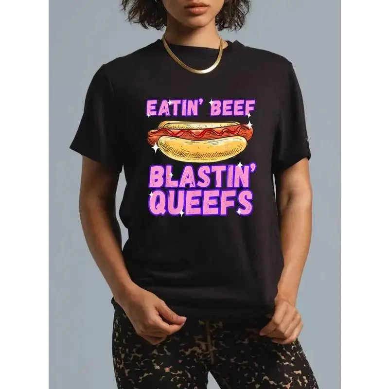 Eatin' Beef, Blastin' Queefs T-Shirt, Funny Hot Dog T-Shirt,Hot Dog & Chaos: The Ultimate Combo,100% cotton Grunge Graphic Album  meme t-shirt