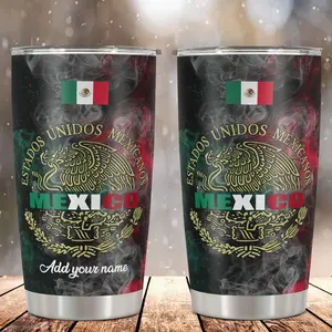 1pc 20oz Customized Stainless Steel Insulated Mug Water Bottle, Printed Vibrant Mexican Flag Eagle "MEXICO" Design, Durable Reusable Portable Airtight Plastic-Free Drinkware, Ideal Christmas Gift for Mexican Loved Ones