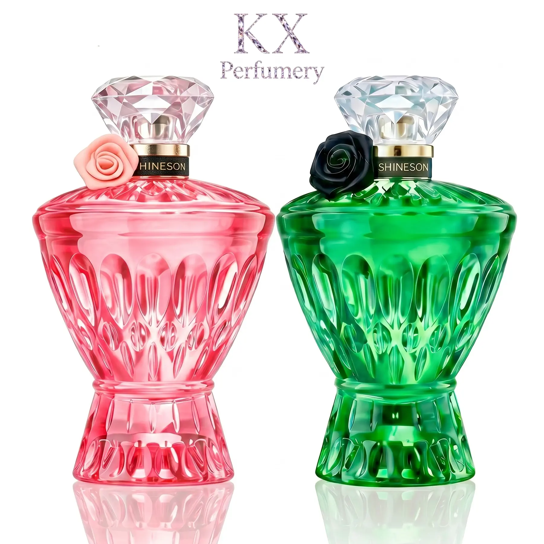Pink & Emerald Perfume Set 75ml Each Fresh Fruit Floral Notes Crystal Bottles Luxury Fragrance Gift For Her