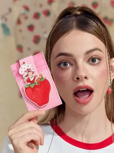Strawberry Shortcake X SHEIN Classic Cartoon Character & Strawberry Pattern Small Card Holder,Valentine's Day