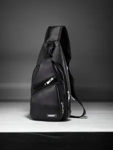 PU Leather Minimalist Crossbody Bag, Lightweight Unisex Shoulder Bag with USB Charging Port, Outdoor Camping Backpack for Holidays