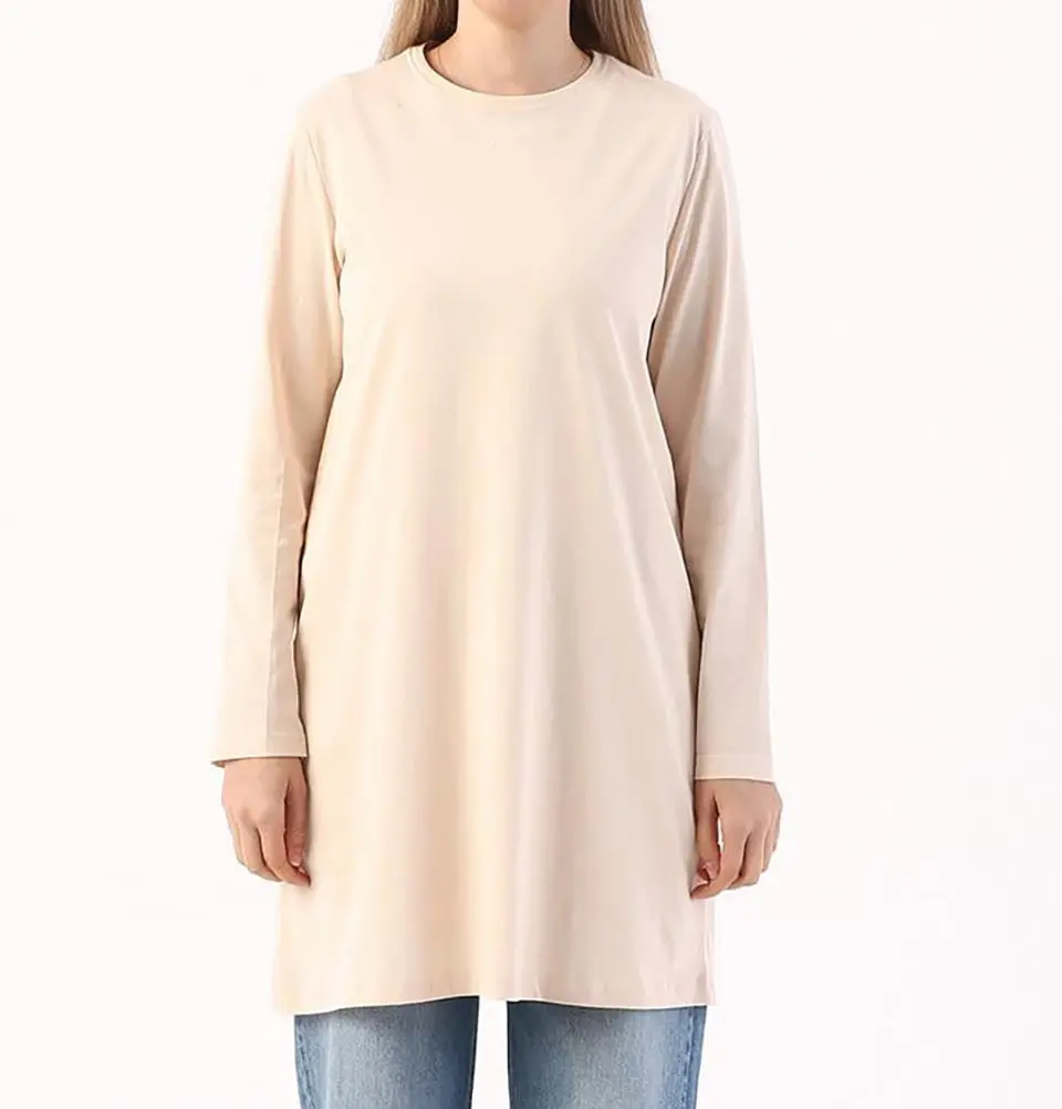 Modest Muslim Women's Cotton Long Sleeve Shirt - 52049 Sand Beige