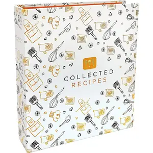 Recipe Binder, 8.5" x 9.5" 3 Ring Binder Organizer Set (with 50 Page Protectors, 100 4" x 6" Recipe Cards & 12 Category Divider Tabs) Black &  Montage Design