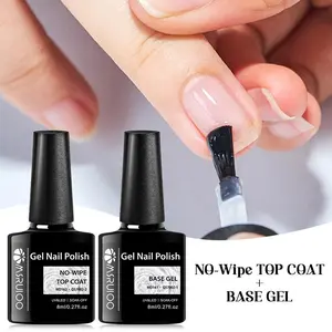 MSRUIOO 2pcs No-wipe Top Coat and Base Coat Set - Shine Finish and Long Lasting, Soak Off UV/LED Need Nail Lamp Gel Base Top Coat Finish Nail Art Design Manicure Gifts for Women Nail Polish