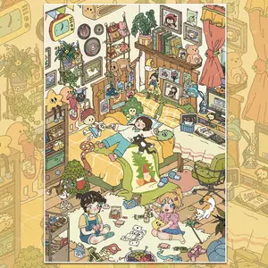 Cute 3D Cartoon Sticker Scenes, Leisure Friends Days Scenes Stickers, Home Corner DIY House Stickers for Adults, Stress Relief, Mood Calming Stickers, Sticker Sheets