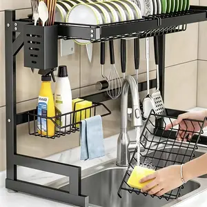 Extendable kitchen sink drain rack, double-layer large-capacity stainless steel drain rack, a kitchen storage essential.