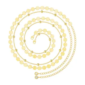 TEWIKY 14K Gold Plated Double-Layer Waist Chain Disc & Beaded Elegantly Designed Valentine's Day Gift Versatile for Various Occasions