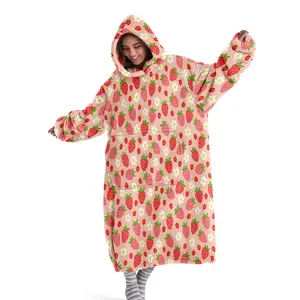 hoodie blanket，Wearable Blanket，Hooded Blanket Wearable Strawberry Sea Blanket, Soft Warm Oversized Blanket for Sofa Home Leisure Air Conditioning Nap Office Bed Camping Travel Gift，Christmas Gift,Valentine's Day gift