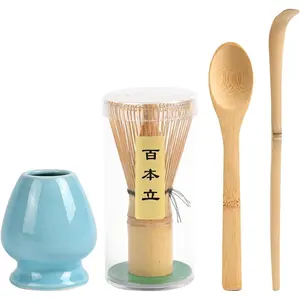 Matcha Whisk Set, 4 count  Matcha Whisk, Wooden Scoop, Matcha Spoon, Ceramic Whisk Holder