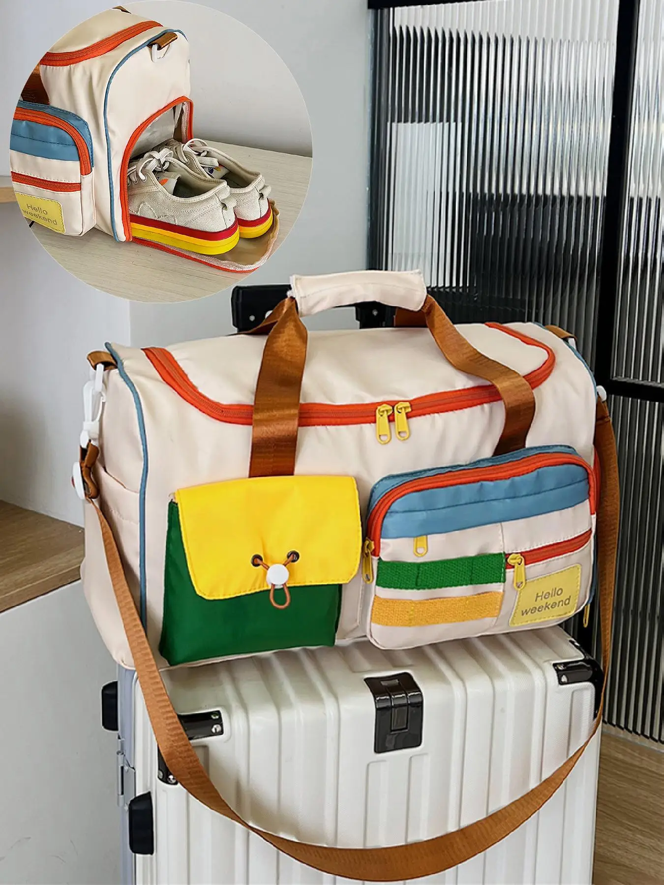 Colorful Travel Bag, Casual Lightweight Zipper Shoulder Bag with Shoe Compartment, Fashionable Crossbody Bag for Men & Women, Valentine Gifts for Her