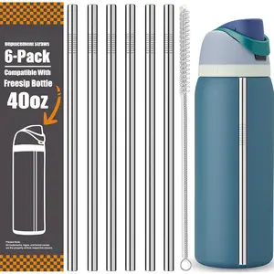 Stainless Steel Straws for 40oz  FreeSip Insulated Water Bottle, 6 Pack  Metal Replacement Straws Compatible With 40oz  Freesip Cup Lid Only, Plus Straw Brush, Dishwasher Safe