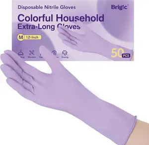 Brigic 12-Inch Extended Disposable Nitrile Gloves Latex-Free Powder-Free Full Palm Textured Grip Multipurpose Home Use Purple Green Yellow