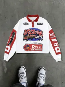 Men's Graphic & Letter Print Loose Fit Granddad Collar Polo Shirts, Sports Preppy Stylish Top For All Seasons, Men's Fall Outfits For Outdoors