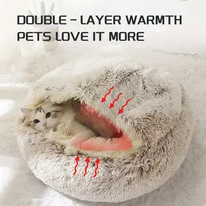 Luxurious Plush Hooded Donut Cat Bed — Semi-Enclosed