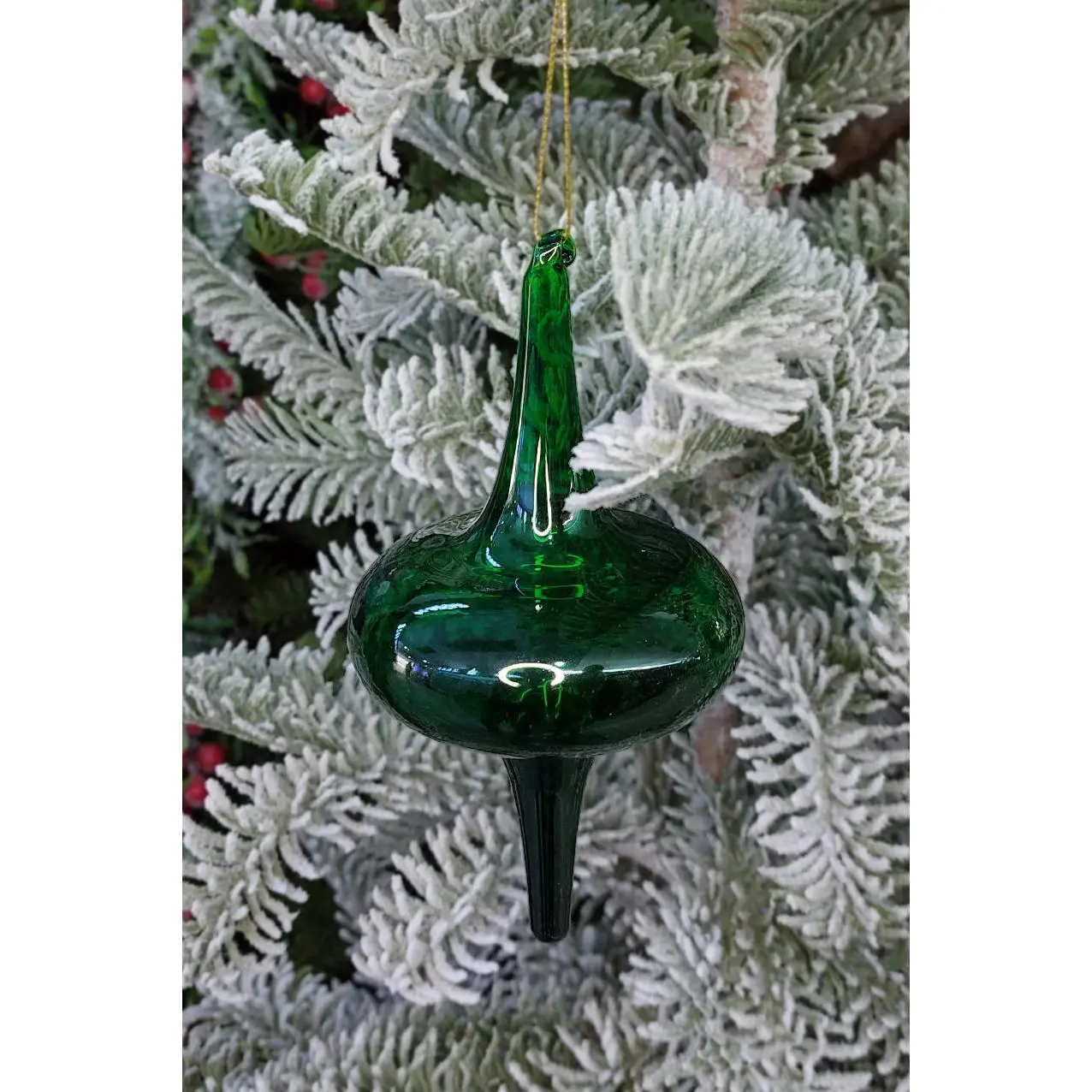 Dark Green Spire Christmas Glass Ornament Wizardi F07M10-11