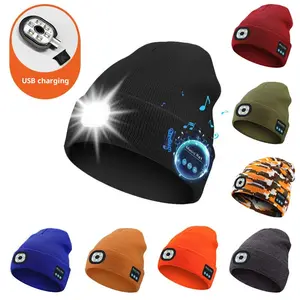 LED Hat Bluetooth Lighted Beanie, Unisex USB Rechargeable 6 LED Headlamp, Warm Balaclava Super Soft Acrylic Blend, Suitable for All Seasons, Unisex, Fashion Hat, Stuffed Gift Outdoor Hat
