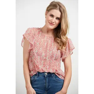 Tiny Cherry Print Ruffled Sleeves Red Blouse