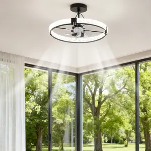 Ultra-Thin Modern Ceiling Fan with Dimmable LED Light, 6-Speed Remote Control, Stepless Color Temperature, Flush Mount Fixture for Home, Sleek Design