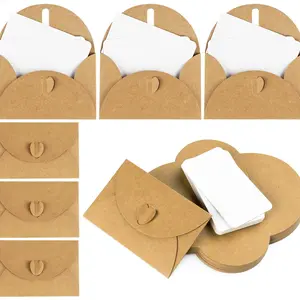 50 Mini Envelope Sets with Blank Cards, Kraft Paper Envelopes, Heart Clip Gift Cards, Perfect for Valentine's Day, Mother's Day, Wedding Gifts