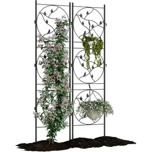 Gaomon 2-Piece 21x72 in Rustproof Black Metal Arbor Trellis - Scrollwork, Tool-Free Climbing Plant Support with Spiked Legs for Climbing Plants Outdoor, Roses, Vines, Indoor/Outdoor Use