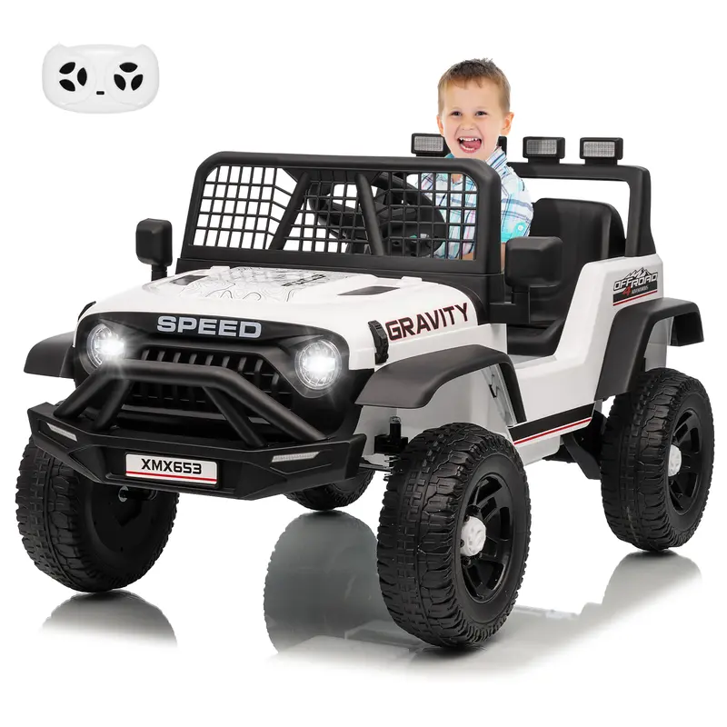 【ChristmasGifts】Flash sale toy items 12V Kids Electric Ride-On Truck with Parental Remote, Dual Drive Motors, 3 Speeds Up to 5 MPH, Spring Suspension, LED Lights & Built-In Music, Rechargeable Safe Toy Vehicle, Great Gift for Kids, Toys, Kids Outdoor Play