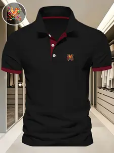 Men's Regular Fit Letter Print Polo Shirt, Casual Short Sleeve Top for Summer, Fashion Men's Clothes for Daily Wear, Tropical