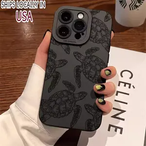 1pc Black Turtle Pattern Frosted Mobile Phone Case Suitable for iPhone 16 15 14 13 12 11 Pro Max 12 Mini 7 8 Plus X XR Protective Case
